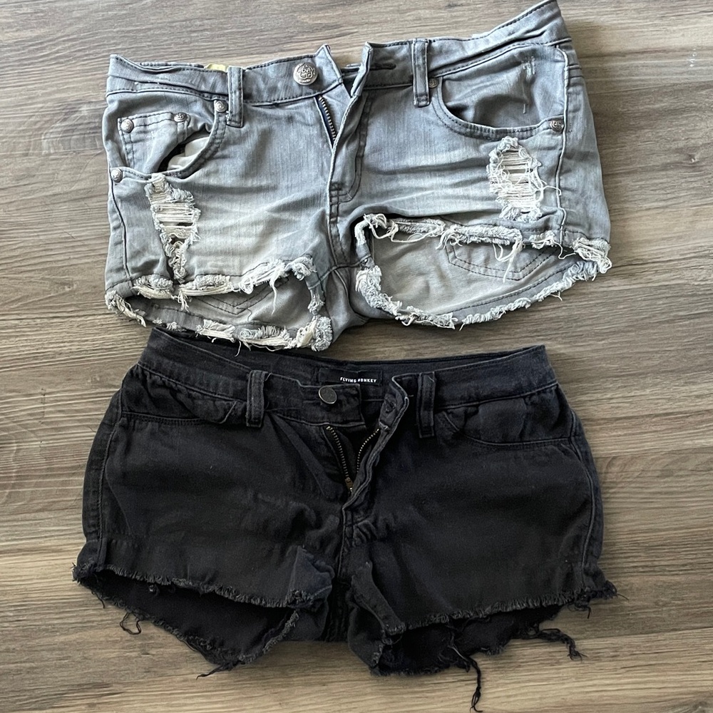 Distressed Jean Shorts - 2 Pair Black and Gray